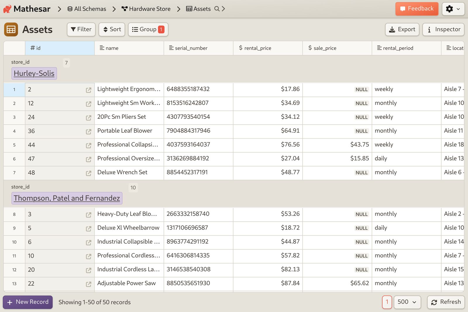 Hardware Store Chain: Track inventory levels across all store locations.