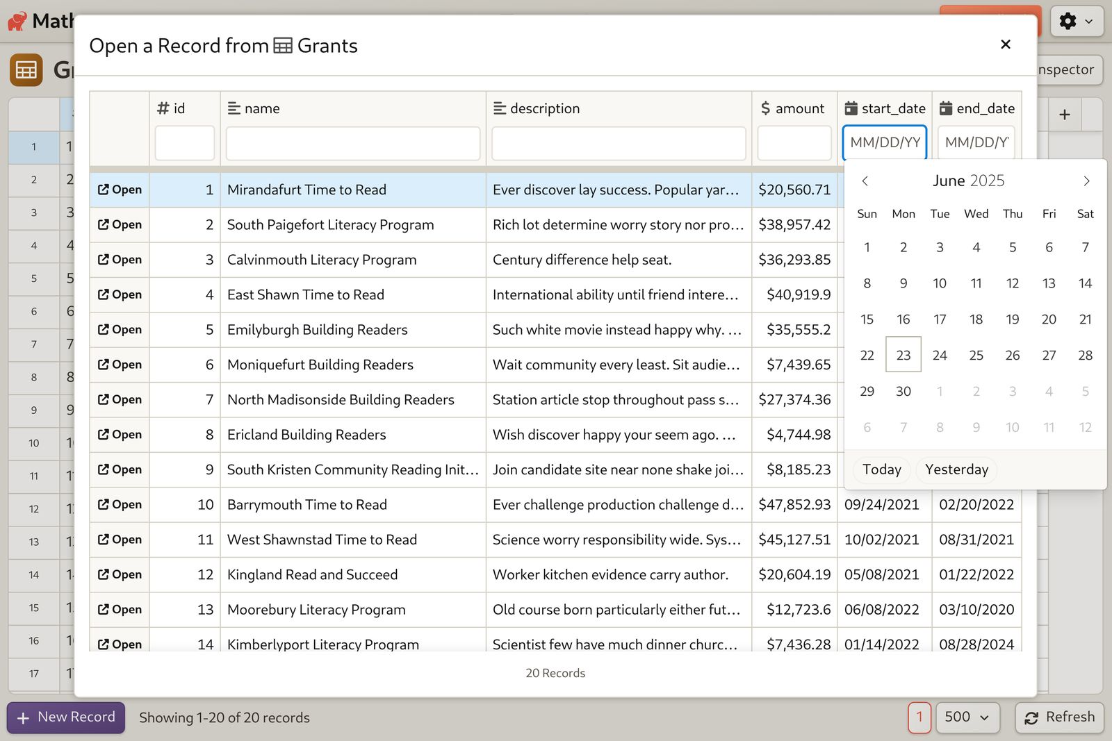 Nonprofit Grant Tracking: Search for grants by grant type, amount, or date.